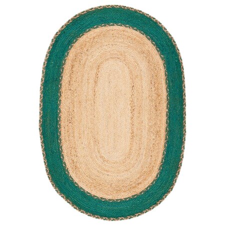 Safavieh 3 x 5 ft. Natural Fiber Global Oval Hand Loomed Rug, Natural & Green NFB261Y-3OV